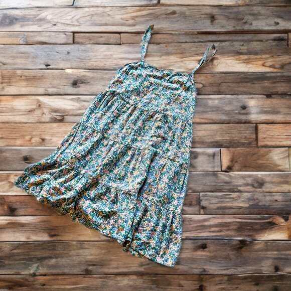 Old Navy Floral Tiered Dress L Flowing Midi Short Floral Print Summer Boho - Picture 2 of 8